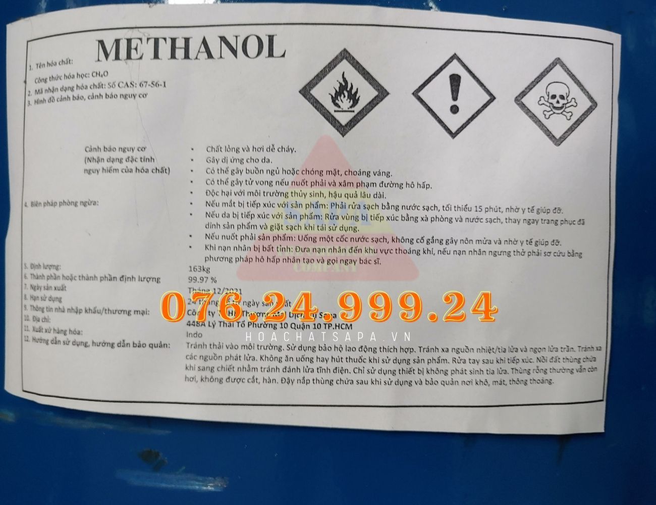 Dung môi methanol - methyl alcohol - ch3oh - INDO - 02
