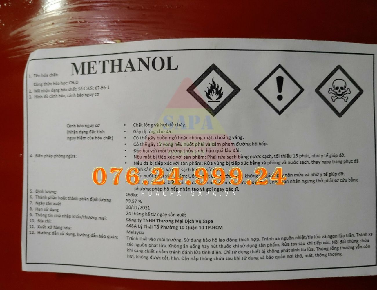 Dung môi methanol - methyl alcohol - ch3oh - Mã Lai - 02