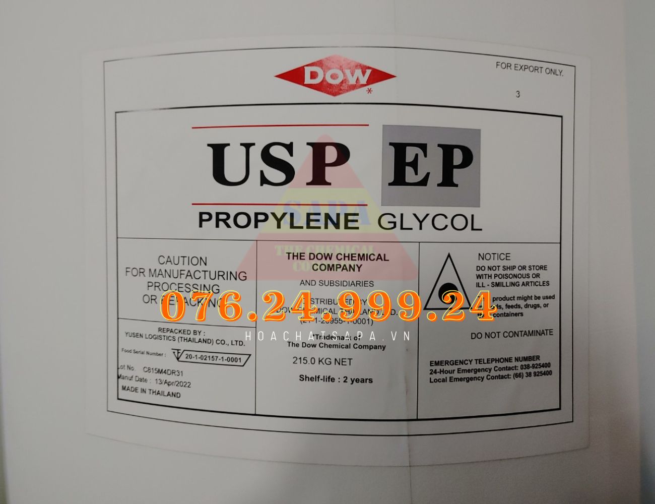 PG Dược Phuy Nhựa - Propylene Glycol USP - Thái Lan - Tem chính